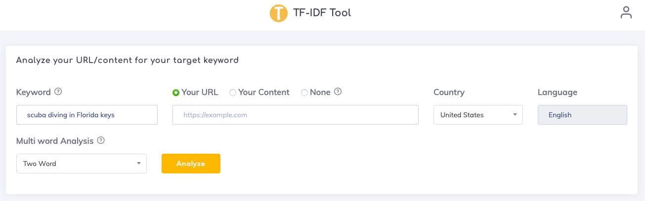 TF-IDF Tool entering analysis data